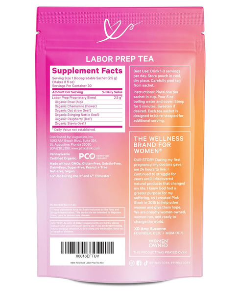 Pink Stork Labor Prep Tea, Organic Red Raspberry Leaf with Chamomile and Rosehip, 15 Sachets - Caffeine-Free