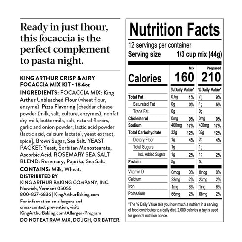 18.4 oz., 1 King Arthur Baking Company Crisp & Airy Focaccia Mix Kit Baking Mix - Ready in hour