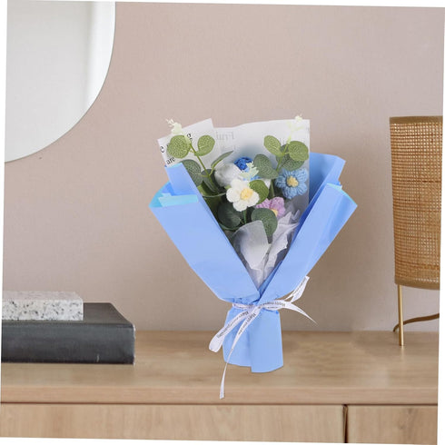 GARVALON Crochet Flower Bouquet Adorable Handmade Floral Arrangement Gradient Yarn for Home Office Event Decoration