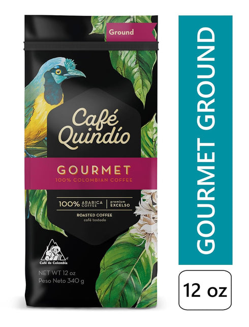 100% 12 (340g) (Pack 1) Cafe Quindio Gourmet - Medium Roast Colombian Excelso Ground Arabica Coffee - Ounce Bag