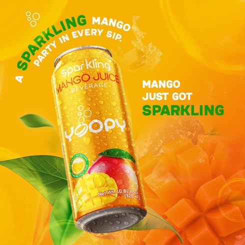 Pack 12 (10.82 oz 55% Yoopy Sparkling Fruit Juices Variety Cans fl Each) with Real Juice Tropical Flavours, Naturally