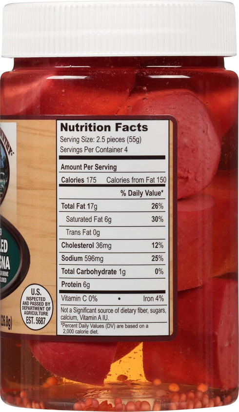 Country Packed (8 OZ) Backroad Smoked Pickled Bologna, in Vinegar Brine