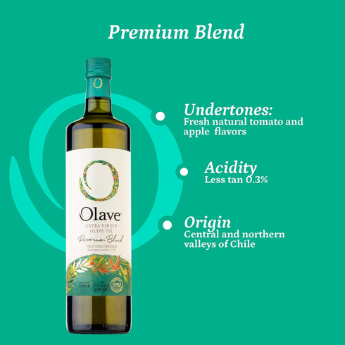 33.8 Oz (1000 Ml) Extra Virgin Chilean Olive Oil by Olave |Premium Blend - First Cold Press, Fl