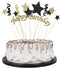 Handmade Black and Gold Glitter Pentacle Cake Toppers, Happy Birthday Cake Bunting Topper Paper Decoration
