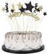 Handmade Black and Gold Glitter Pentacle Cake Toppers, Happy Birthday Cake Bunting Topper Paper Decoration