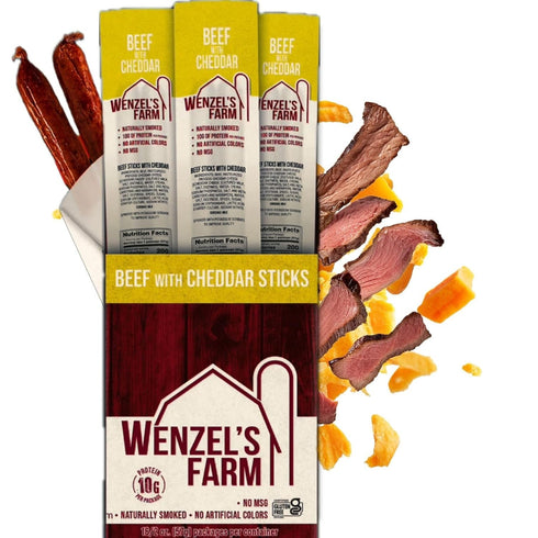 Wenzels Farm Beef with Cheddar Sticks Snack Sticks Flavorful, Naturally Smoked High