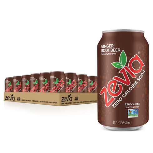 Zevia 12 16 Zero Calorie Soda, Ginger Root Beer and Cream Soda, and Ounce Cans