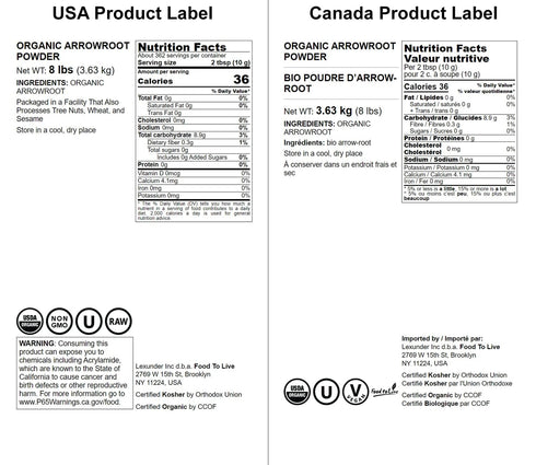 8 Food to Live Organic Arrowroot Flour, Pounds Non-GMO Powder, Fine Starch, Grain-Free, Vegan, Bulk. Rich in Dietary