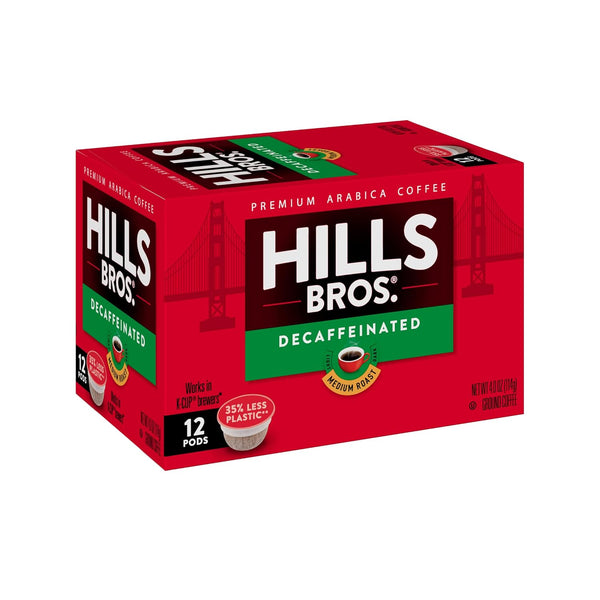 Hills Bros Decaf Medium Roast Single Serve Coffee Pods, 12 Count, Keurig Compatible