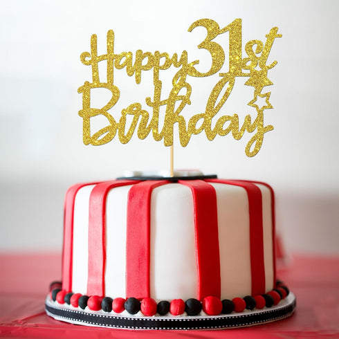 Gold Glitter 31st Birthday Cake Topper - Cheers to 31 Years Party Supplies - Happy 31 Sign Decoration