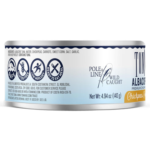 Albacore Pack 12 Tonnino Tuna Fish - Premium chunk in water with Chickpeas, Corn & Carrots - of Alternative to Salmon