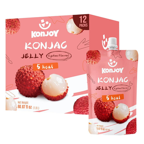 KONJOY Konjac Jelly, Lychee Flavor Drinkable Jelly 12 Squeeze Pouches Low Calorie