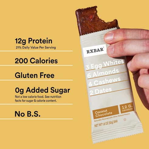 22oz (12 Count) RXBAR Protein Bars, Protein Snack, Snack Bars, Coconut Chocolate, Box