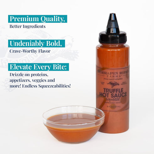 8 oz Terrapin Ridge Farms Gourmet Truffle Hot Sauce, Spicy and Earthy Condiment Bottle