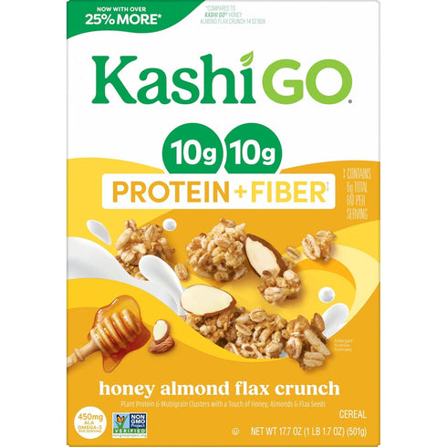 KD Chocolates G0 10g 10g 17.7oz Kashii Protein Cereal, Protein, Fiber, Honey Almond Flax Crunch, Box