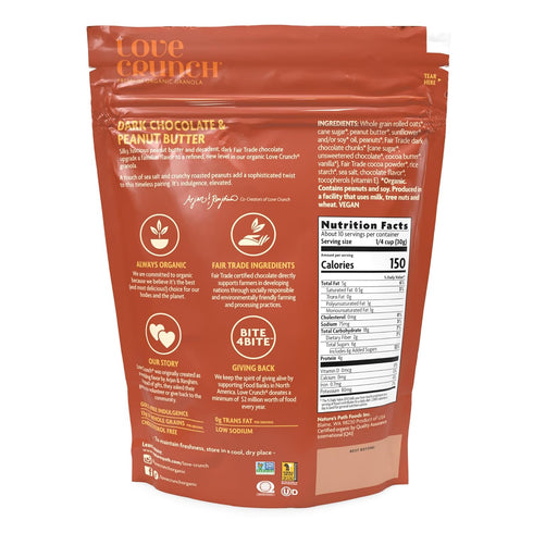 11.5 oz (Pack 1), Love Crunch Organic Dark Chocolate & Peanut Butter Granola, of Non-GMO, Fair Trade, by Nature's Path