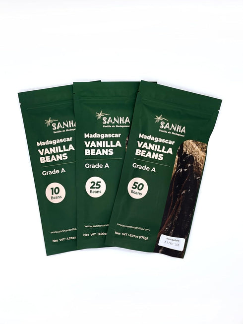 SANHA VANILLE DE MADAGASCAR (10 Count, 6-7 Inches, SANHA Madagascar Vanilla Beans Grade A, Hand-Selected) - Organic