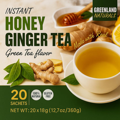 Generic 20 12.70 oz Ginger Green Tea Honey Flavor Instant Sachets - Natural Clean Fresh Nutty Taste - Gluten Free Total