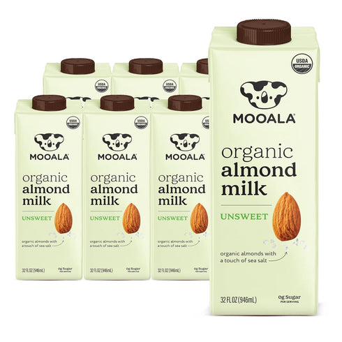 Mooala Organic Almond Milk Unsweetened 32 fl oz (Pack of 6) Shelf-Stable,