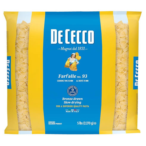 De Cecco Farfalle No. 93 Pasta, 5 Lb, Authentic, Slow Dried, Made with Durum