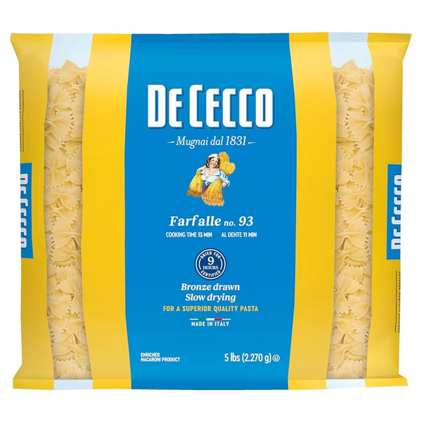 De Cecco Farfalle No. 93 Pasta, 5 Lb, Authentic, Slow Dried, Made with Durum