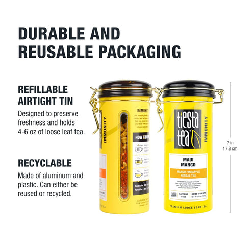 50 5.5 Tiesta Tea Maui Mango, Loose Leaf, Mango Pineapple Herbal Tea, Premium Non-Caffeinated Fruit Blend, Makes Hot