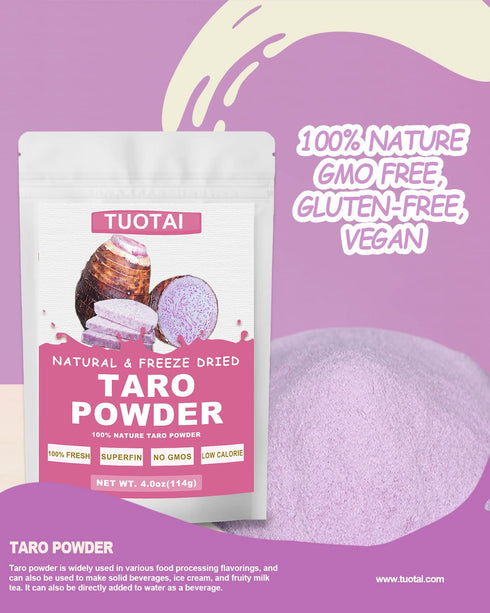 Freeze Taro Powder, 4 Ounces, Taro Powder for Smoothies, Drinks, and Baking