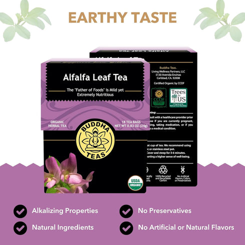 Alfalfa Leaf Tea Buddha Teas - Herbal Tea for Health & Wellbeing - 18 Tea Bags (Pack of 1)