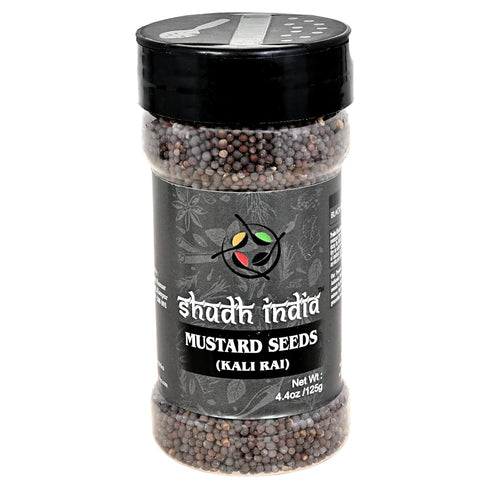 Shudh India Black Mustard Seeds Whole Spice (Kali Rai) 4.4oz (125g) PET Jar - All Natural, Gluten Friendly, NON-GMO,