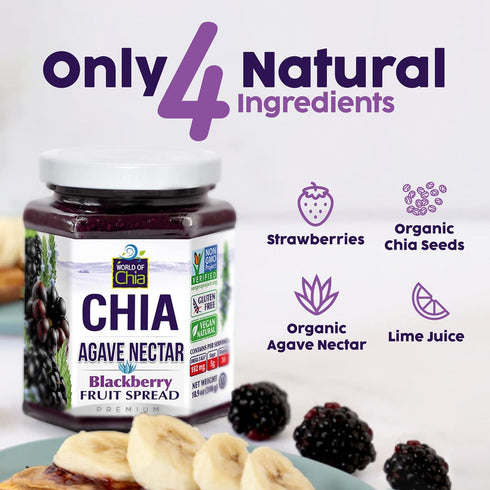 3, (10.9 oz World of Chia Premium Chia Seeds Jam - Blackberry Jams and Preserves - All Natural, Plant Based Chia Jam