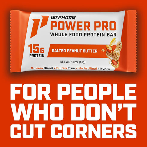 1st 15G 15 Count Phorm Power Pro Protein Bars, Salted Peanut Butter Flavor, Whole Food Protein, Gluten Free, Snack Bars