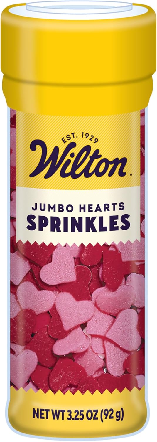 Wilton Jumbo Heart Sprinkles, Heart-Shaped for Valentine's Day Cakes, Cupcakes & Cookies, 3.2 oz, Red and Pink
