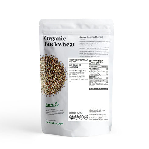 5 Food to Live Organic Buckwheat Groats, Pounds Whole Grain Buckwheat Seeds by Food to Live. Hulled, Non-GMO, Kosher