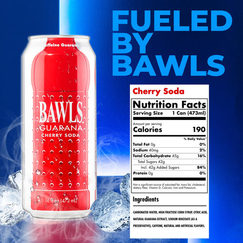 Bawls 16oz 12 Pack Guarana Cherry, Guarana Drink, Guarana Soda, Guarana Fueled Soda for Energy, High Energy Caffeinated