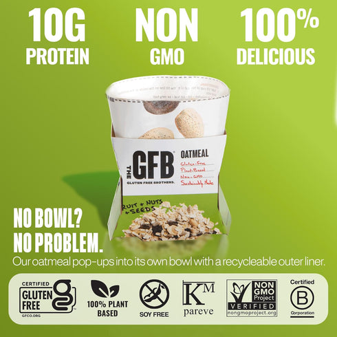 2 oz (6 Count) The GFB Fruit, Nuts and Seeds Protein Oatmeal Cups - Unique Pop-Up Bowl - Gluten Free, Plant Based, Non