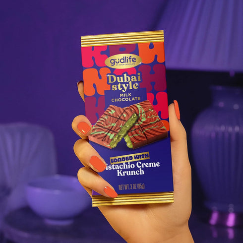 1 3oz Gudlife Dubai Style Milk Chocolate Pistachio Creme Bar, Gourmet Milk Chocolate Bar with Creamy Pistachio Filling