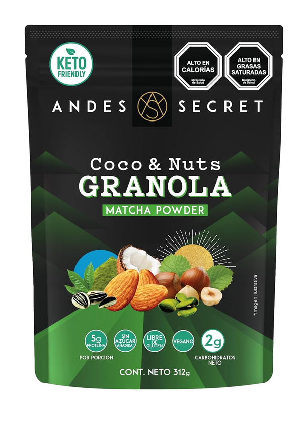 Andes Secret Matcha Powder Granola - Almonds, Hazelnuts - Keto High Protein