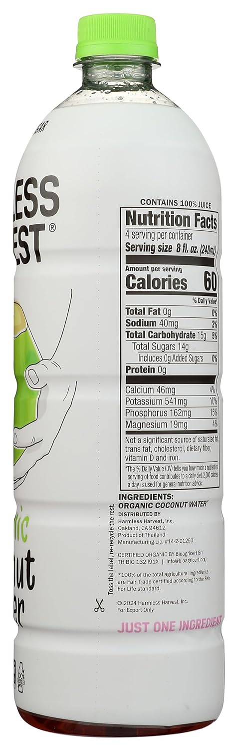 Harmless 32 Oz Harvest Organic Coconut Water, Bottle
