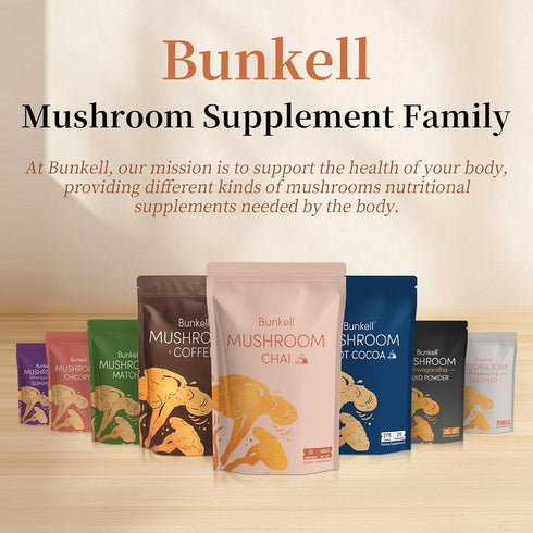 6 Immune 20 1 Pack Bunkell Mushroom Chai, Adaptogenic Mushrooms with Lion's Mane, Reishi, Cordyceps, Shiitake, King