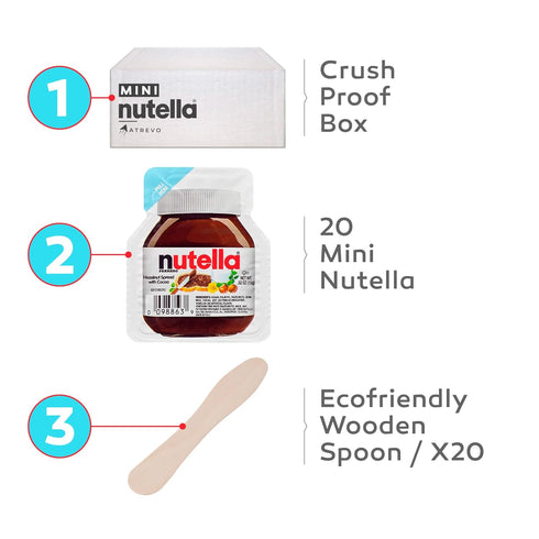 ATREVO 20 Packs (0.52 oz 20 Nutella Mini Cups Single Serve Snack Each) + Wooden Spoons - Valentines Chocolate Treats