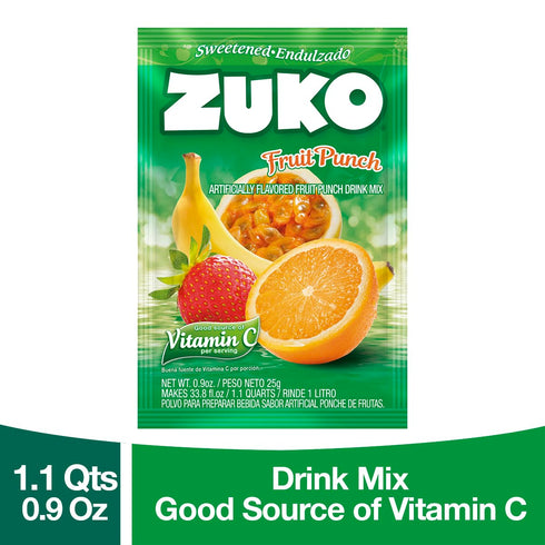 48 Packets Zuko Fruit Punch Powdered Drink Mix, No Added Sugar Needed, Ct Individual