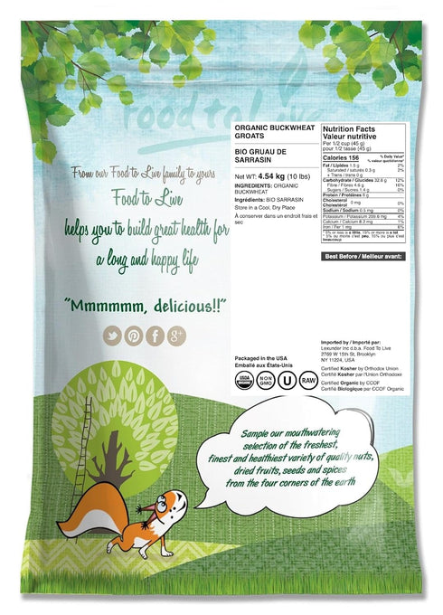10 Food to Live Organic Buckwheat Groats, Pounds Whole Grain Buckwheat Seeds by Food to Live. Hulled, Non-GMO, Kosher