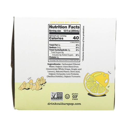 12 Oz, 4 Pack Culture Pop Soda, Soda Ginger Lemon Turmeric, Fl