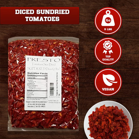 5 lbs. (80 oz.) packed Tomatoes Sun-Dried, SUPER RED Diced cut, Ready to Eat Vegetables | Produced from fresh
