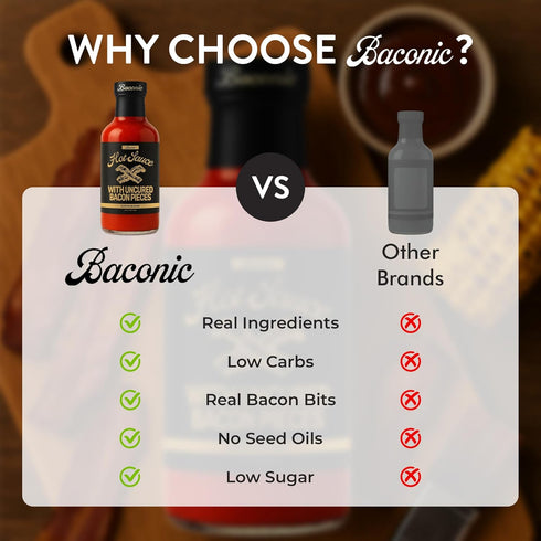 Baconic 12oz Bacon Infused Hot Sauce with Real Bacon Bits - Spicy, Zero Sugar, Keto-Friendly, No Seed Oils - Bold