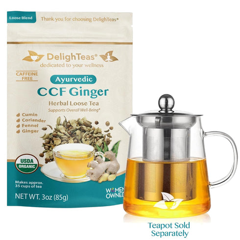 DelighTeas Organic Digest & Detox CCF Tea with Ginger - Ayurvedic Loose Leaf Tea for Digestion, 40 Servings