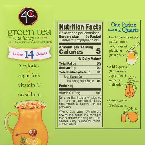 4C Packs, 8 Pack, 14 2 Packet Pitcher Green Tea Makes Quarts, Sugar Free Powder Drink Mix, Refreshing Water Flavorings