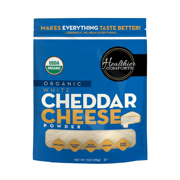 Healthier Comforts Organic White Cheddar Cheese Powder (0.44lb) | Gluten Free, Kosher,
