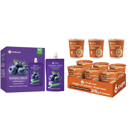 Hethstia Blueberry Konjac Jelly Pouch + High Protein (26g) Ramen Cups, 16
