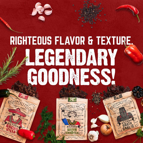 Pack Packs 3 Pack Righteous Felon Biltong Beef Jerky Variety | South African Biltong Snack for Adults | High Protein